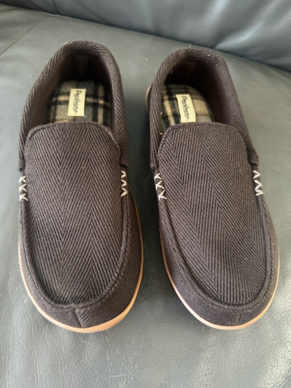 dearfoams Brown Herringbone Slip-Ons